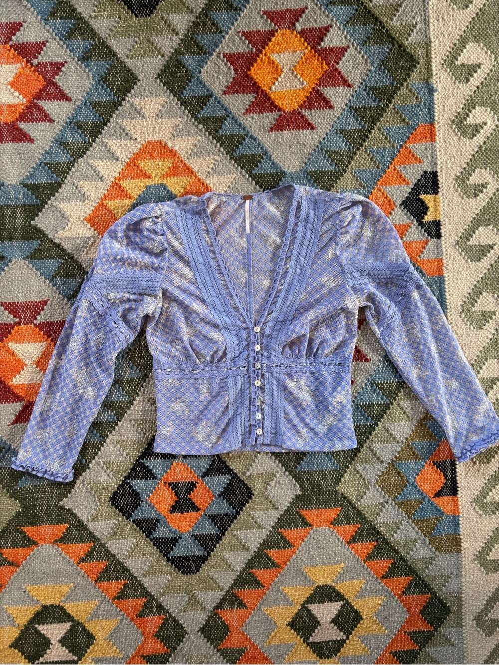Free People Kika Printed Top in Blue Bell Combo Periwinkle Stretch Lace Top